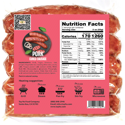Lạp Xưởng Heo – Cured Pork Sausage - 3 Packs